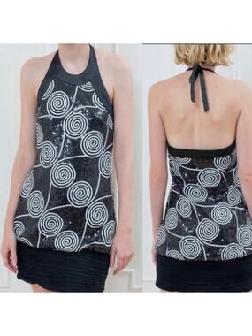 Cache Y2K Glam 90's Black White Sequin Mini Special Occasion Party Dress Size 2